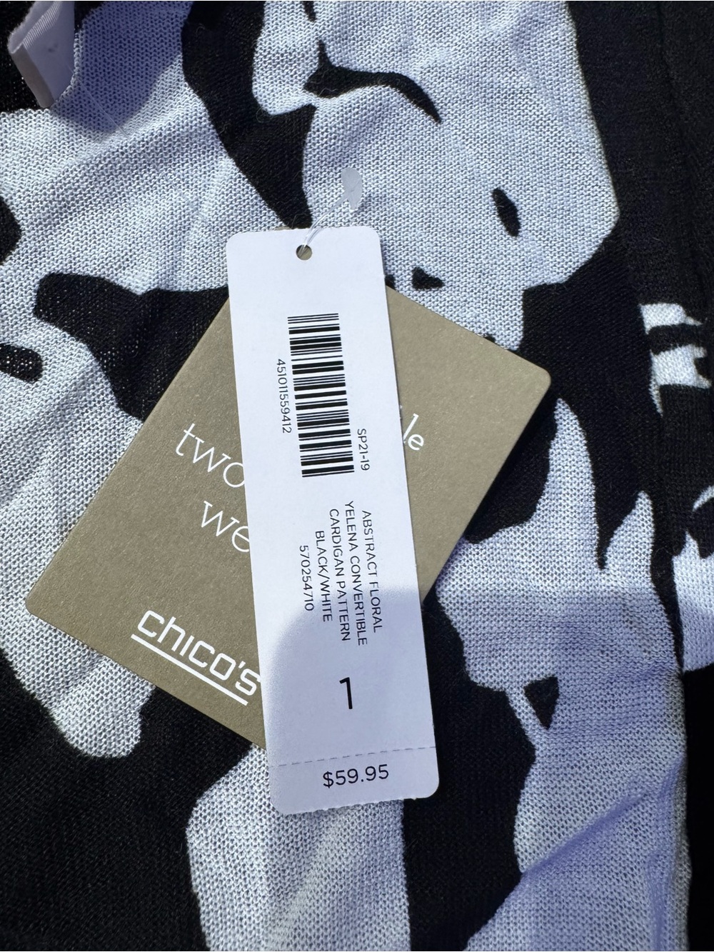 Chico’s New Black & White Floral Open Front Cardigan size 1 women medium - Picture 3 of 7